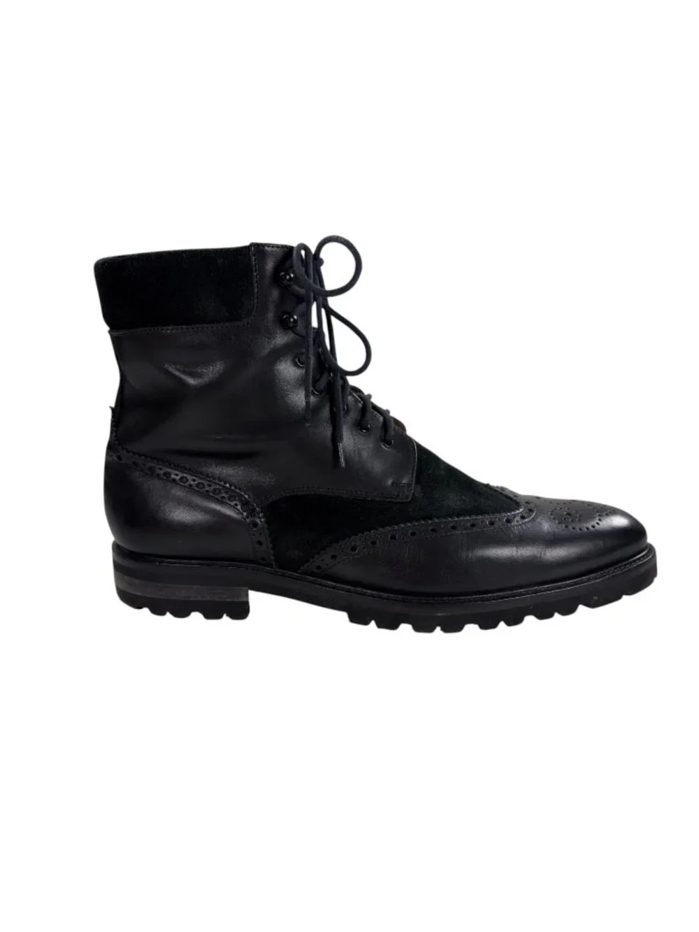 Saks Fifth Avenue Bradford Wingtip Boots Mens 12 M Black Leather Made In ITALY